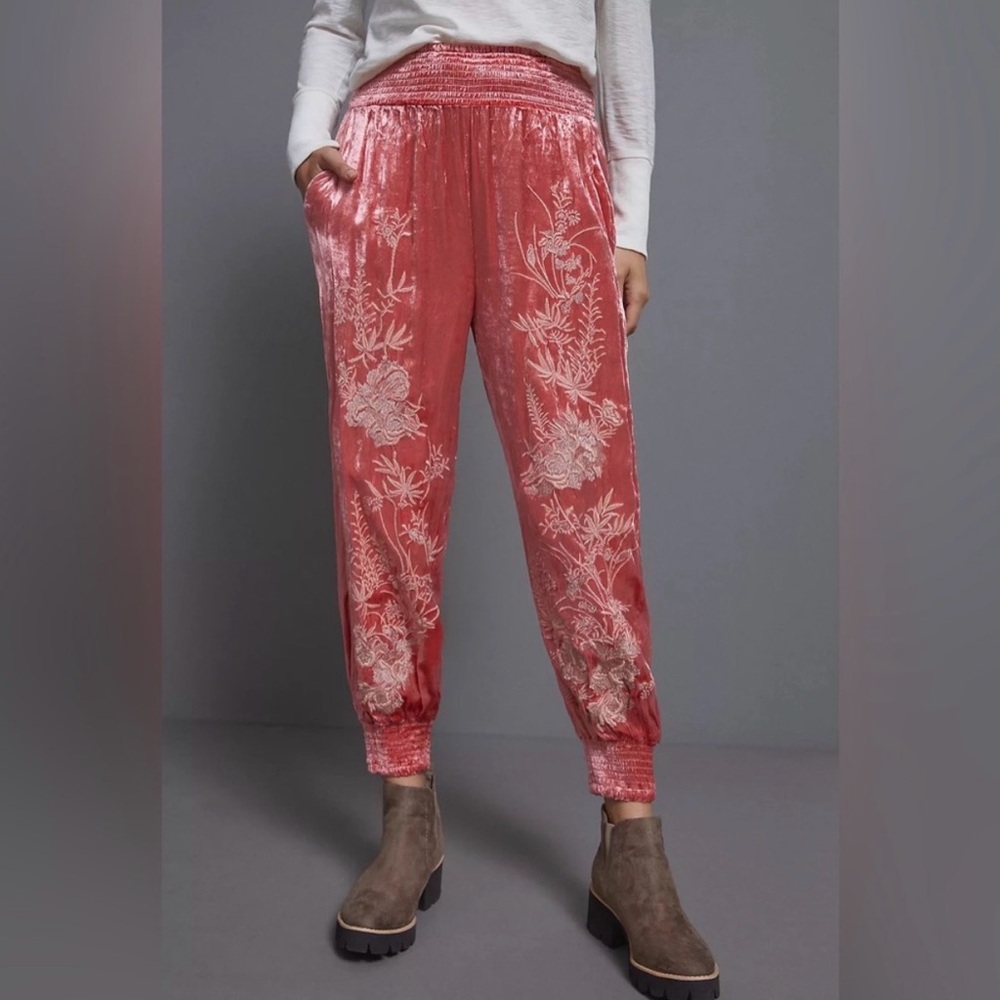 Anthropologie Rosie Embroidered Velvet Joggers - Picture 2 of 7